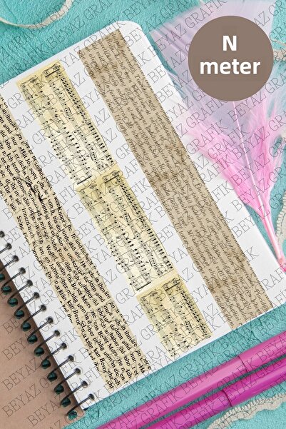 Beyaz Grafik Autocolant cu bandă cu model de pagină vintage de 2 metri - Etic...