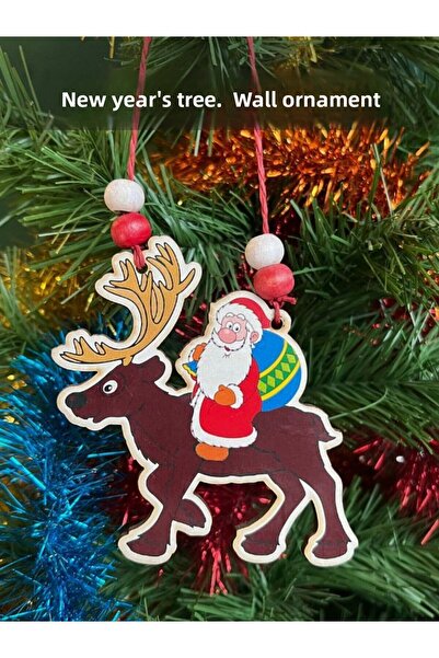 Tuana Trend زينة عيد الميلاد على شكل غزال سانتا كلوز - ندفة الثلج الخشبية على...