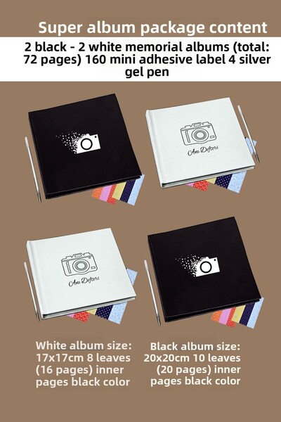 bymat Album 4 buc - Cartea de amintiri - Album DIY - Etichetă - Pix gel