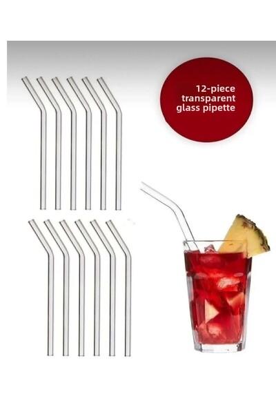 CMshop Clear Glass Slanted Pipette Cocktail Presentation Straws Washable, Heat Resistant Slanted Pipette 12Pcs