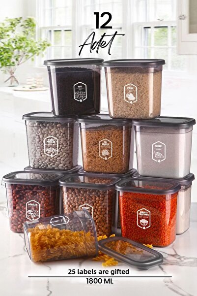 Kitchen Life Set de 12 recipiente dreptunghiulare transparente antracit de 18...