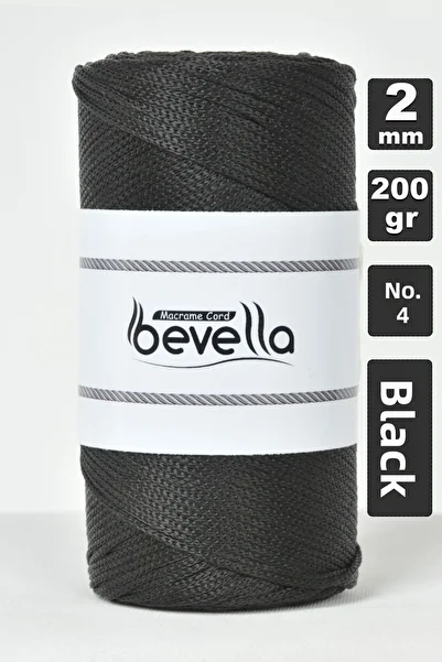 Bevella Macrame Cord 2 mm 200 gr Μαύρο Πολυεστέρας Μακραμέ Σχοινί και Κλωστή Τσάντας