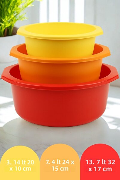 ESTİ 3 Size Thick Durable Plastic Basin Set – Multi-Purpose Salad / Washing / Storage / Prep Container