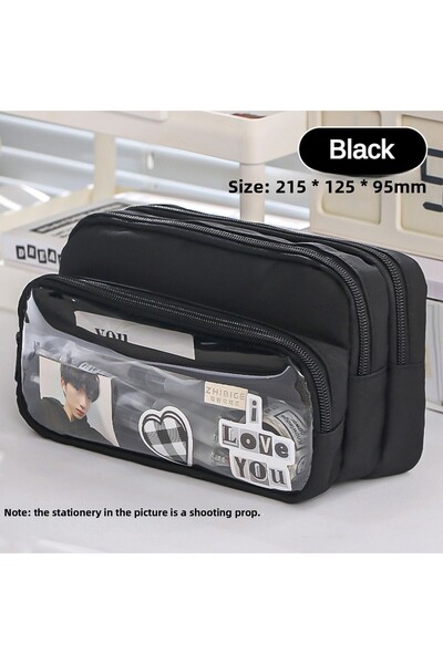 Choice حافظة أقلام شفافة سوداء رائعة بسعة كبيرة متعددة الاستخدامات للطلاب