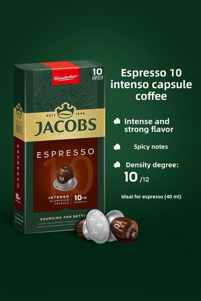 Jacobs Espresso 10 Intenso Nespresso Compatible Aluminum Capsule Coffee 10 Pieces x 10 Packs