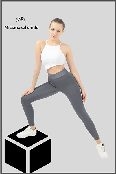 missmaral Women's High Waist Ankle Length Leggings Anthracite Special Production Cross Belt Detailed 11011