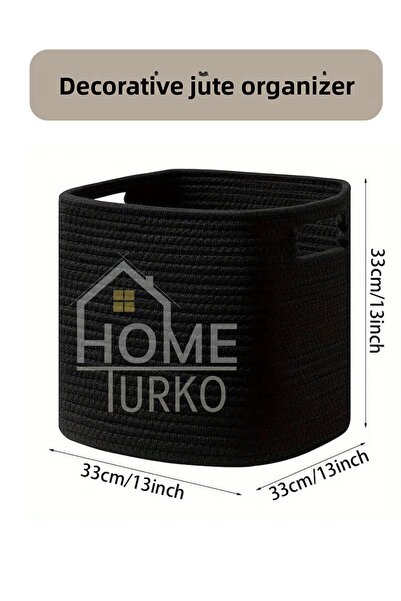 HomeTurko Cute Wicker Square Basket - Single Jute Woven, Home Office Room Dormitory Storage Accessory