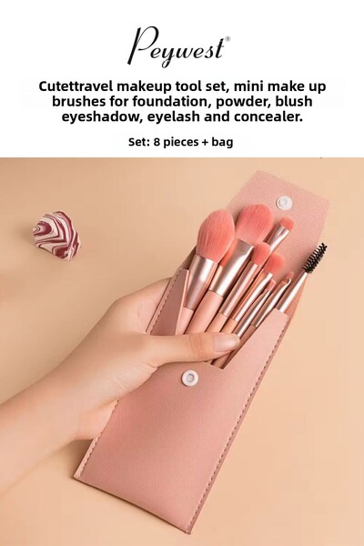 PEYWEST Al Çık Travel Type Original Set of 8 Makeup Brushes with Bag