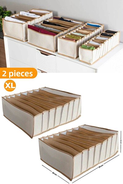 Serstil Organizator cu 8 compartimente cu dungi bej - Xlarge 30 x 39 x 14 cm 2 buc.