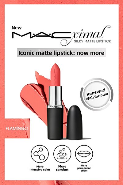 M.A.C أحمر شفاه FLAMINGO 3.5 G M·a·cxımal حريري غير لامع مع تأثير ترطيب وتوفي...