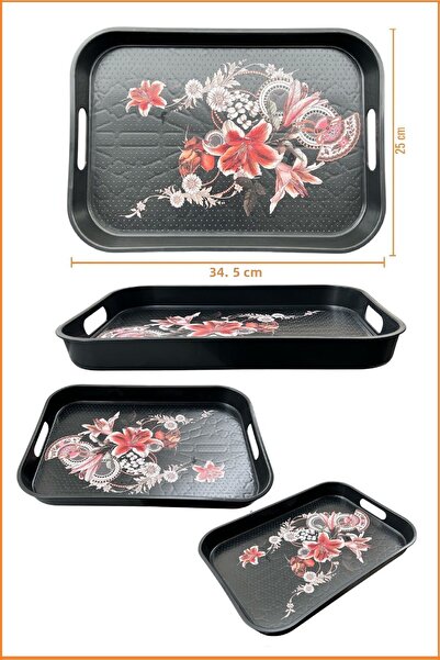 EZMK EV GEREÇLERİ Tray / Tea Coffee Presentation Tray / Black / 34,5X25 cm