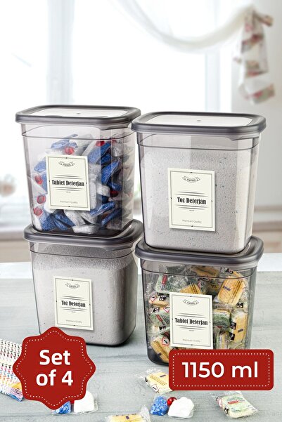 Vienev مجموعة حاوية تخزين المنظفات المستطيلة بيجي سعة 1150 مل مكونة من 4 قطع أنثراسايت