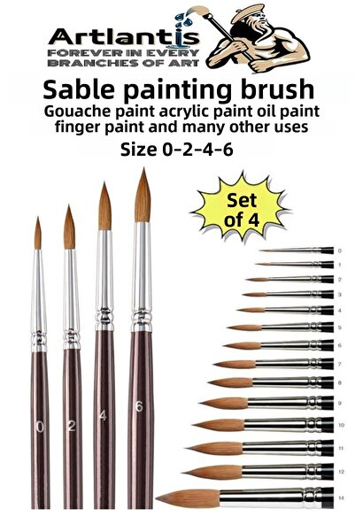 Artlantis Art Brush 0 - 2 - 4 - 6 Number 1 Pack of 4 Sable Round Point Brush ...