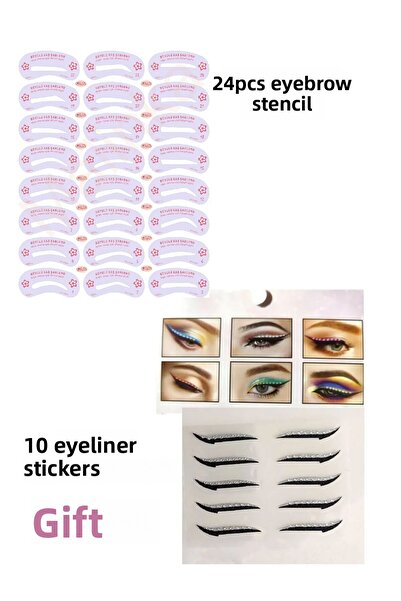 Malinka مجموعة مكياج مكونة من 24 قطعة قابلة لإعادة الاستخدام لتحديد الحواجب و...