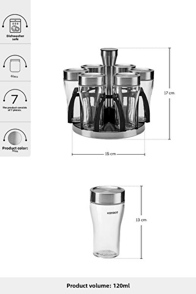 Karaca Glass Danica 7 Piece Round Spice Set 7 Piece 120 ml