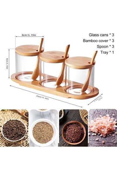 Lizzy 3-Piece Spice Set with Bamboo Stand and Spoon