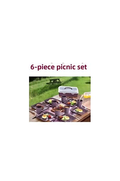 Eynel طقم نزهة لـ 6 أشخاص - طقم إفطار من 32 قطعة كوب بلاستيك وملعقة وسكين