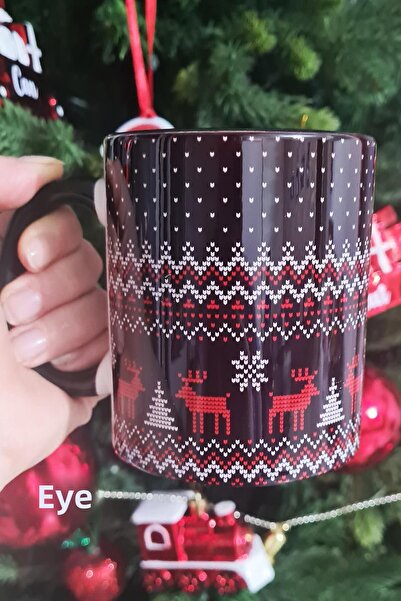 PEKSHOP Black Deer Sweater Design Black and White Checkered New Year Patterned Mug