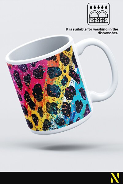 nilizma Leopard Patterned Colorful Mug – 330 ml Mug | Stylish and Durable Design
