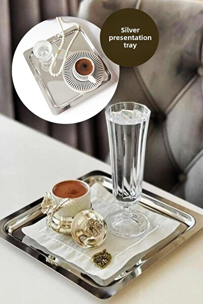 LOVENT HOME Set de 6 tăvi pătrate din oțel inoxidabil SİLVER - 21x21cm, pentr...