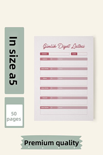 Srctech Daily Diet List A5 Size 50 Sheets