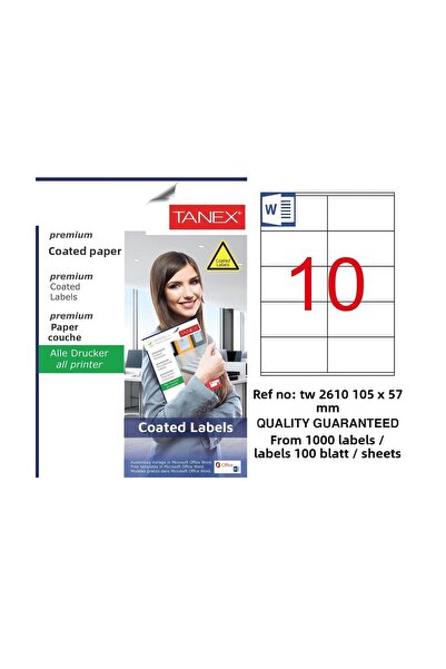 Tanex Tw-2610 Etichetă laser acoperită 105x57mm Pachet de 100