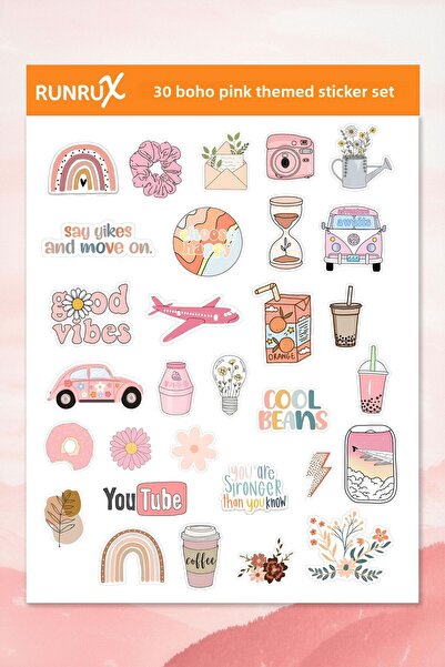 Runrux ملصق بوهو الوردي - جدول الأعمال، دفتر الملاحظات، الكمبيوتر المحمول، ال...