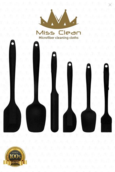 MissClean مجموعة ملاعق سيليكون سوداء مقاومة للحرارة والحريق وغير لاصقة، مكونة من 6 قطع