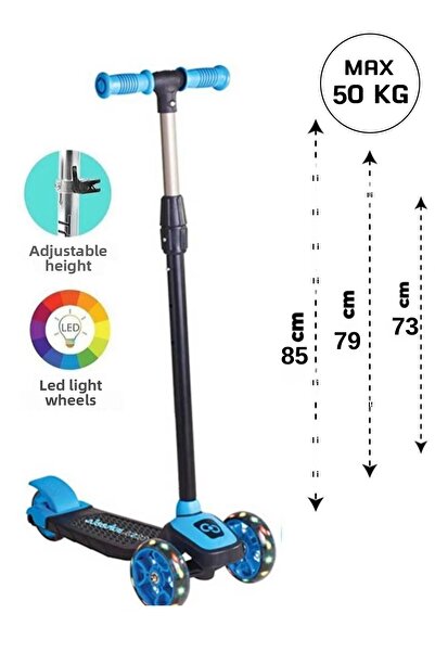 Plodna House سكوتر وردي اللون بثلاث عجلات مع إضاءة LED ملتوية وقابلة لضبط الا...