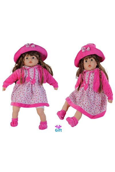 hediyecik Realistic Toy Meat Doll with Cute Pink Floral Dress and Hair 60 cm