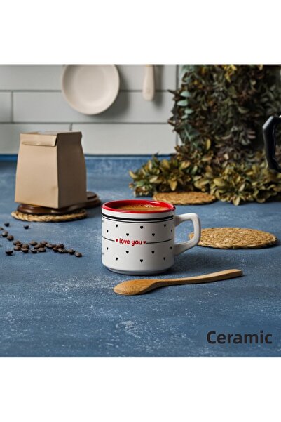 Demet Çeyiz Aksesuar فنجان شاي أحمر قابل للتكديس مقاس 08 سم، قطعتان أحبك