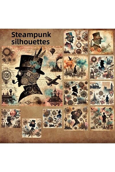 Pink Swan Craft Steampunk Vintage Silhouettes - Set de 12 bucăți Scrapbook Bu...