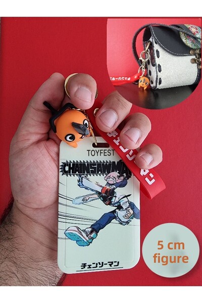 TOYFEST Chainsaw Man Japanese Anime Pochita Figure Keychain Bag Accessory and Card Holder 2 in 1