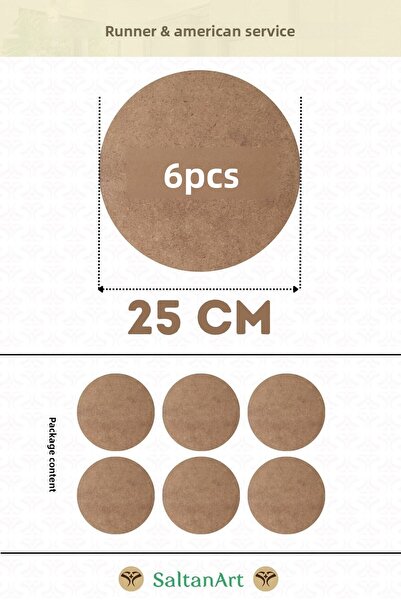 SaltanArt 25 cm Diameter 6 Pieces Charger American Service Runner MDF Drolit ...