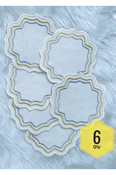 Mora Tekstil Gold and Silver Glitter Presentation Napkin, Embroidered Coffee Coaster, 6-Piece Cocktail Napkin, Coffee Coaster