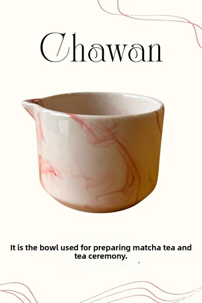 Mim and More Pink Marble Patterned Ceramic Matcha Set