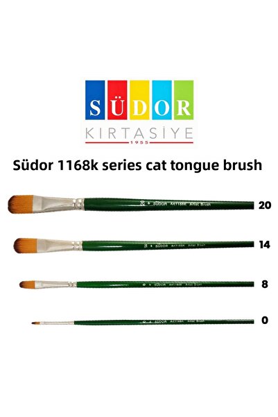 Südor Set de 4 perii sintetice cu mâner lung pentru limbă de pisică, seria 1168k