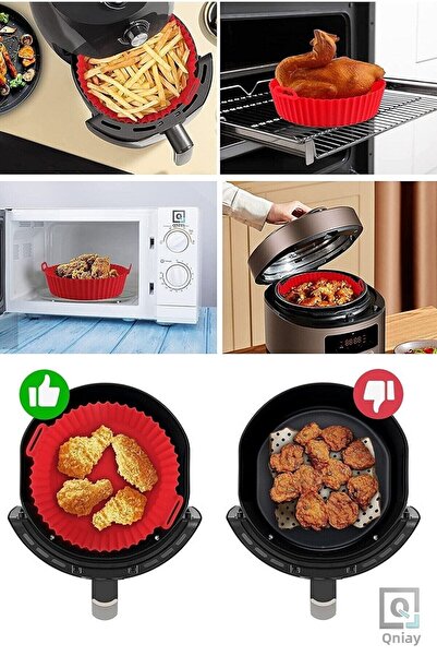 QNİAY Airfryer Mold Oil-Free Frying Hot Air Fryer Silicone Basket Mat Non-Stick Baking Oven Mat