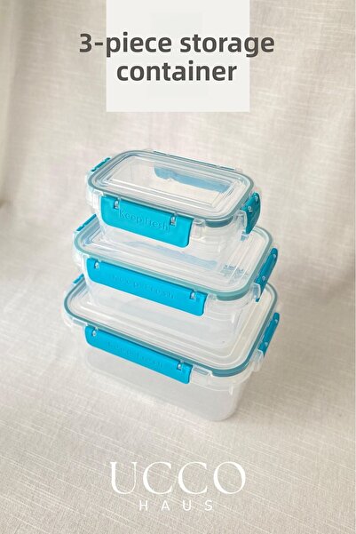 UCCO 3-Piece Lockable Leakproof Storage Container – 375-900-1700 ml with Gasket Microwave and Dishwasher Compatible