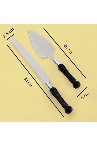 Rooc Crystal Handle Cake Spatula & Knife Serving Set Black