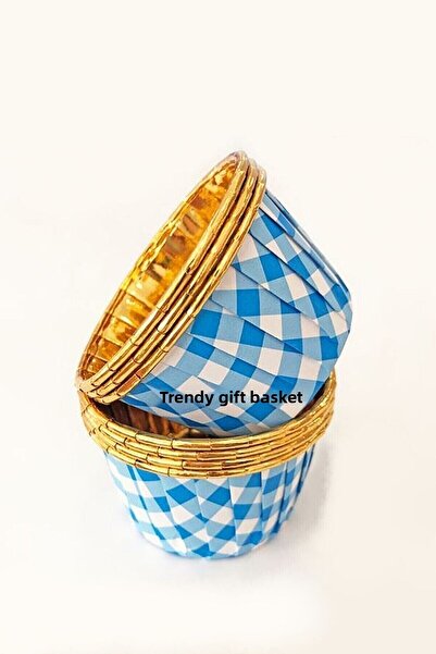 Trend Hediye Sepeti 25 قطعة من قالب الكعك الذهبي على شكل جينجهام الأزرق وكبسولة الكيك