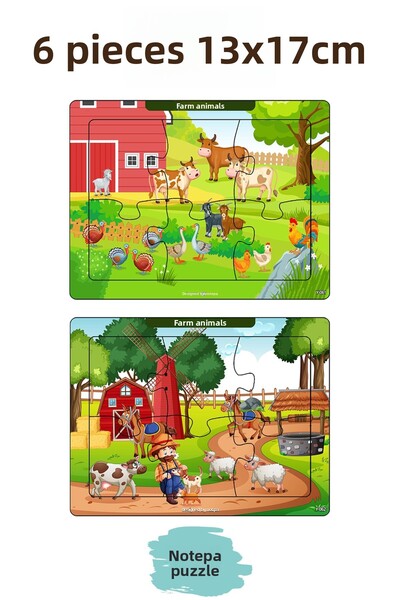 kutuTR Educational Wooden Puzzle Set - 6 Piece 13X17 Colorful Children's Education