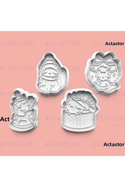AKTASTORE مجموعة من 4 قوالب بسكويت القطط الكسولة وقوالب عجينة السكر
