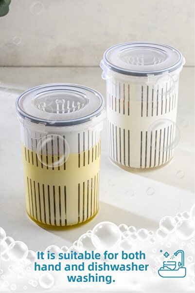 Vienev 2-Piece 1.5 Liter Storage Container with Strainer Olive Bowl and Pickle Bowl