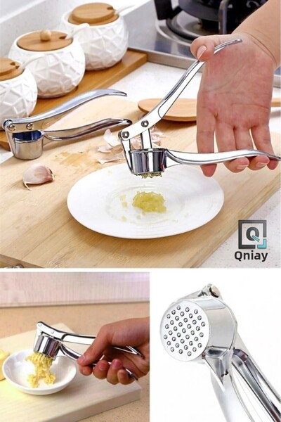 QNİAY Metal Garlic Press Garlic Paste Stainless Manual Press Tool Kitchen Gadget