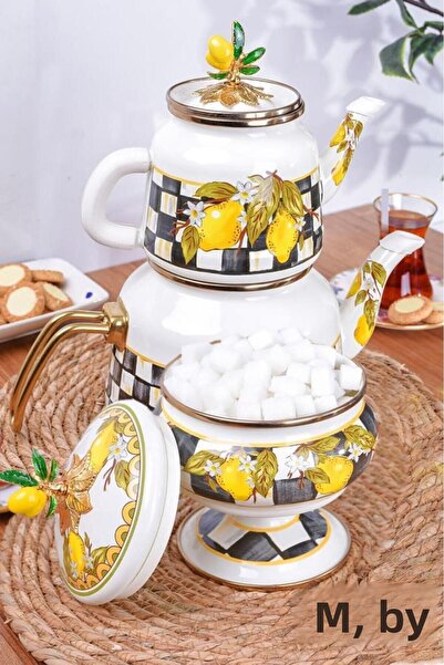 Miss Betty طقم إبريق شاي ووعاء سكر من المينا ليندا