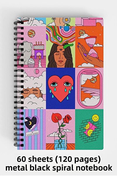 Anime Marketi Retro Aesthetic Design A5 Spiral Hard Cover Notebook 120 Sheets