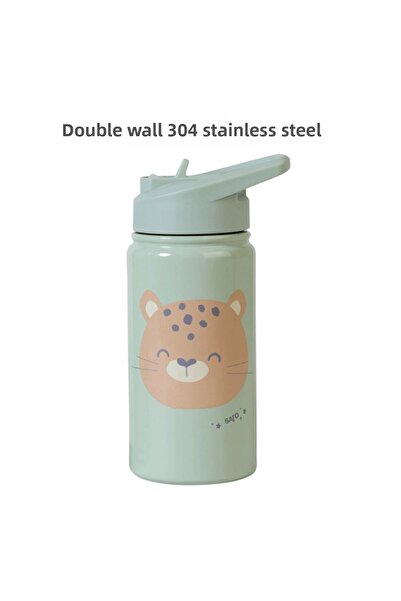 saro Green 350ml Stainless Steel Flask with Straw/Drinker/Thermos