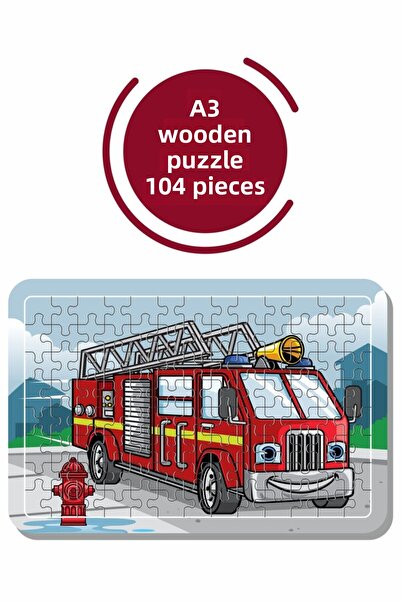 Baskı Atölyesi لغز شاحنة إطفاء A3 مكون من 104 قطعة، لعبة، منشار