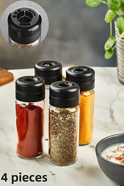 Home Star Rotating Lid Glass Spice Jar Set 245 ml 4 Pieces